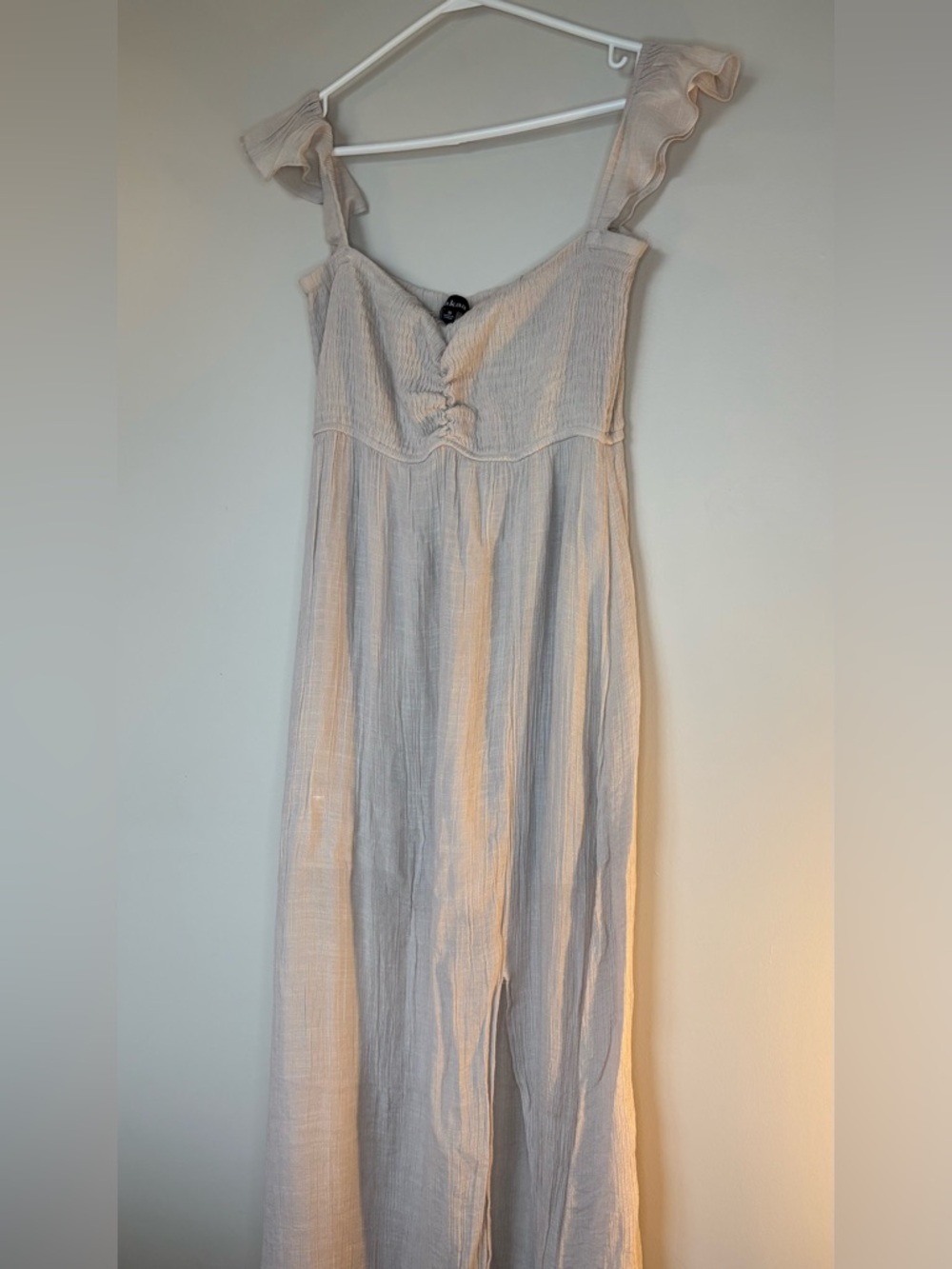 Aakaa Soft Textured Cream Maxi Dress, long with slit on leg